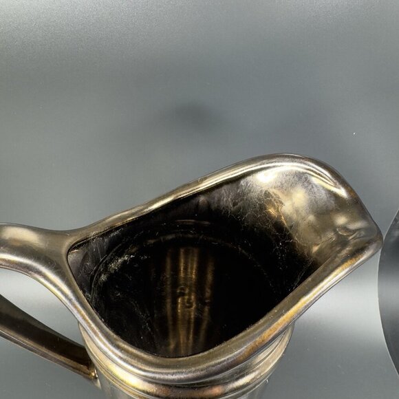 Haeger Art Pottery Bronzed Metallic Glaze Urn Pitcher Footed Vase Vintage - Picture 5 of 16